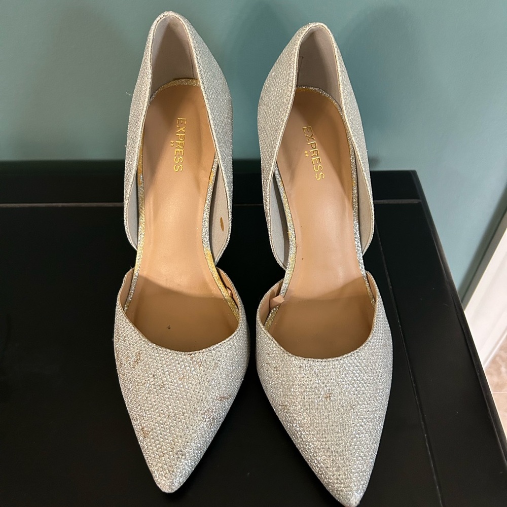 Express silver sparkle heels size 7